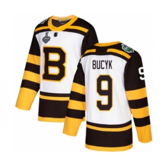 Men's Boston Bruins 9 Johnny Bucyk Authentic White Winter Classic 2019 Stanley Cup Final Bound Hockey Jersey