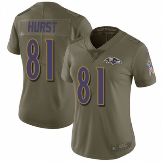 Women's Nike Baltimore Ravens 81 Hayden Hurst Limited Olive 2017 Salute to Service NFL Jersey