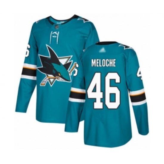 Youth San Jose Sharks 46 Nicolas Meloche Authentic Teal Green Home Hockey Jersey