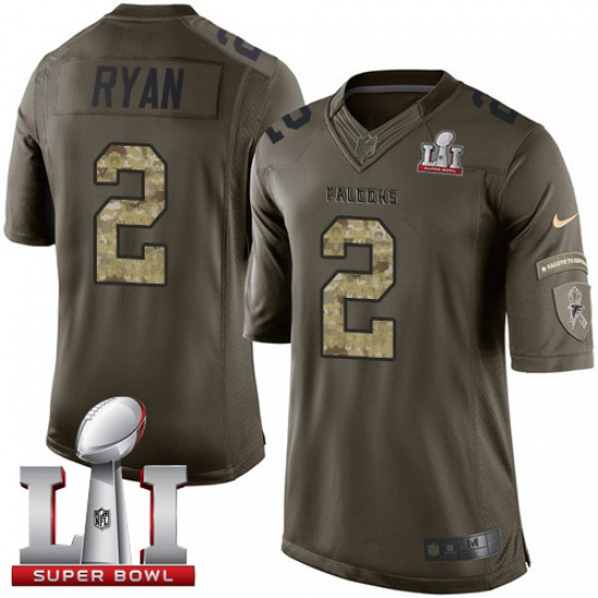 Youth Nike Atlanta Falcons 2 Matt Ryan Limited Green Salute to Service Super Bowl LI 51 NFL Jersey