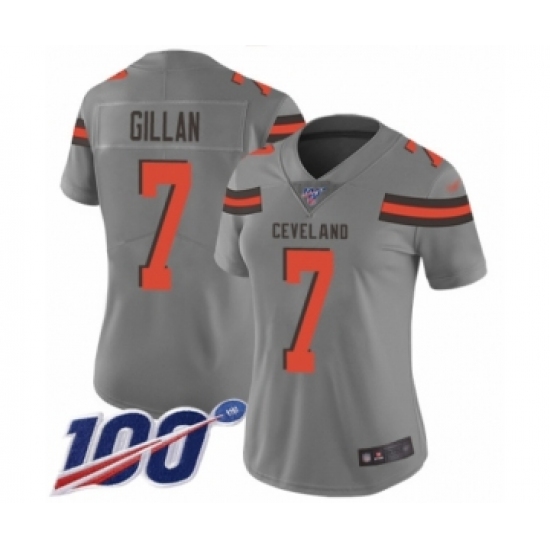 Women's Cleveland Browns 7 Jamie Gillan Limited Gray Inverted Legend 100th Season Football Jersey