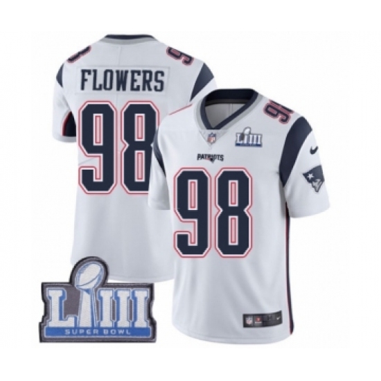Youth Nike New England Patriots 98 Trey Flowers White Vapor Untouchable Limited Player Super Bowl LIII Bound NFL Jersey