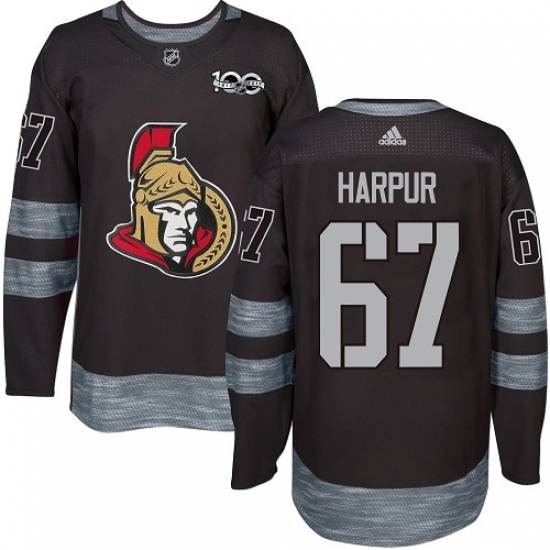 Men's Adidas Ottawa Senators 67 Ben Harpur Authentic Black 1917-2017 100th Anniversary NHL Jersey