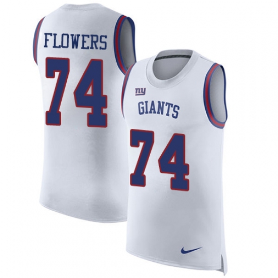 Men's Nike New York Giants 74 Ereck Flowers Limited White Rush Player Name & Number Tank Top NFL Jersey