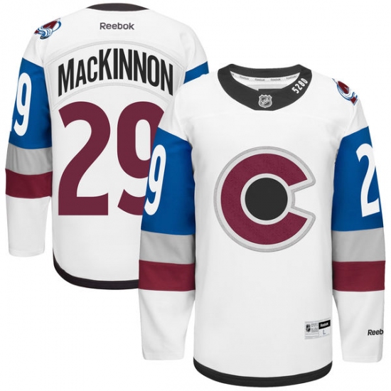 Men's Reebok Colorado Avalanche 29 Nathan MacKinnon Authentic White 2016 Stadium Series NHL Jersey