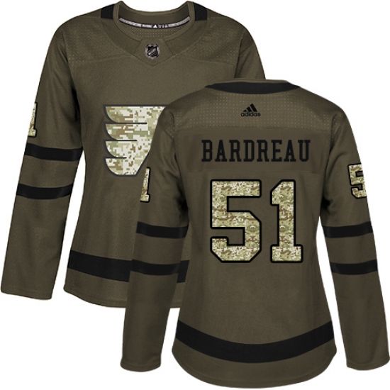 Women's Adidas Philadelphia Flyers 51 Cole Bardreau Authentic Green Salute to Service NHL Jersey