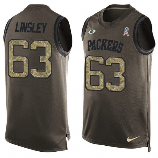 Men's Nike Green Bay Packers 63 Corey Linsley Limited Green Salute to Service Tank Top NFL Jersey