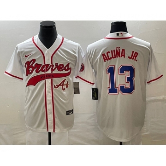 Men's Atlanta Braves 13 Ronald Acuna Jr White Cool Base Stitched Baseball Jersey