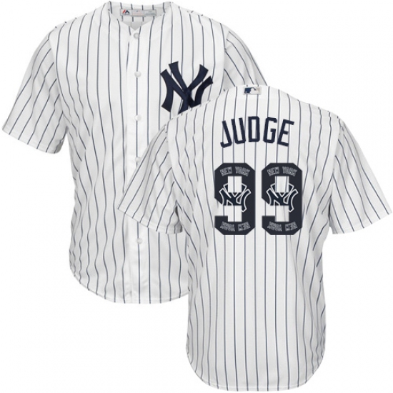 Men's Majestic New York Yankees 99 Aaron Judge Authentic White Team Logo Fashion MLB Jersey