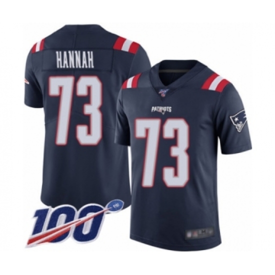 Men's New England Patriots 73 John Hannah Limited Navy Blue Rush Vapor Untouchable 100th Season Football Jersey
