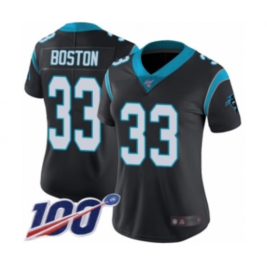 Women's Carolina Panthers 33 Tre Boston Black Team Color Vapor Untouchable Limited Player 100th Season Football Jersey