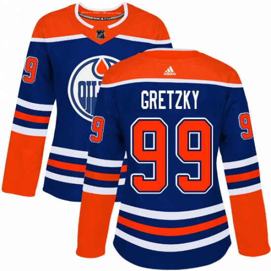 Women's Adidas Edmonton Oilers 99 Wayne Gretzky Authentic Royal Blue Alternate NHL Jersey