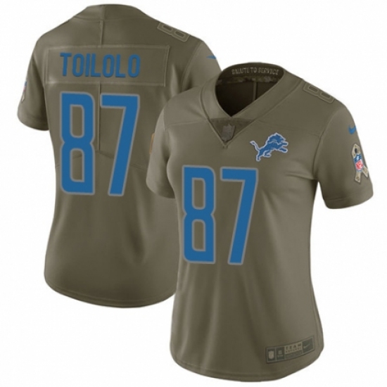 Women's Nike Detroit Lions 87 Levine Toilolo Limited Olive 2017 Salute to Service NFL Jersey