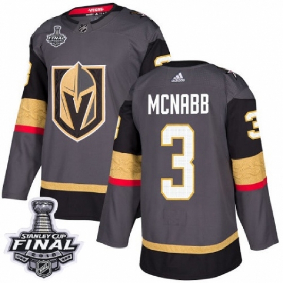 Youth Adidas Vegas Golden Knights 3 Brayden McNabb Authentic Gray Home 2018 Stanley Cup Final NHL Jersey