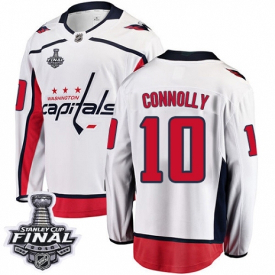 Men's Washington Capitals 10 Brett Connolly Fanatics Branded White Away Breakaway 2018 Stanley Cup Final NHL Jersey