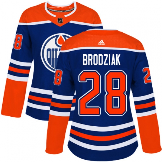 Women's Adidas Edmonton Oilers 28 Kyle Brodziak Authentic Royal Blue Alternate NHL Jersey