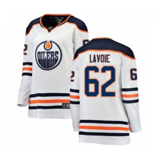 Women's Edmonton Oilers 62 Raphael Lavoie Authentic White Away Fanatics Branded Breakaway Hockey Jersey