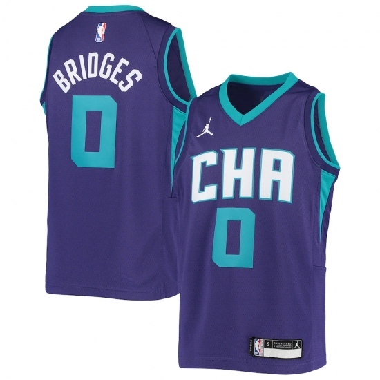 Youth Charlotte Hornets 0 Miles Bridges Jordan Brand Purple 2020-21 Swingman Jersey