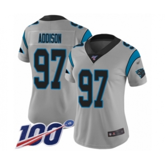 Women's Carolina Panthers 97 Mario Addison Silver Inverted Legend Limited 100th Season Football Jersey