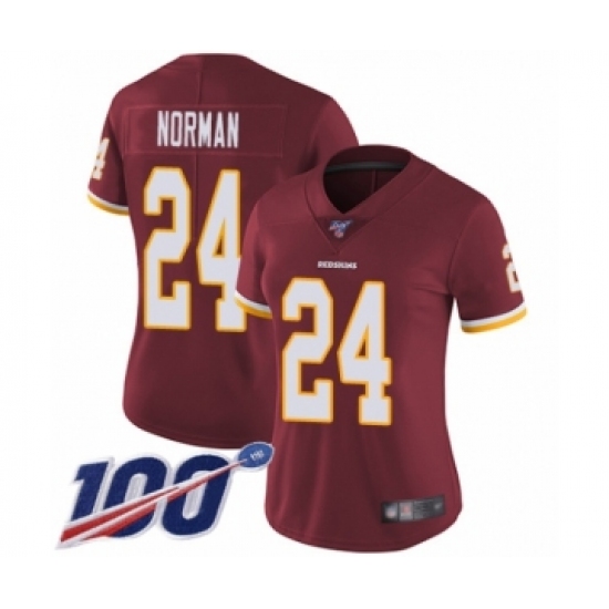 Women's Washington Redskins 24 Josh Norman Burgundy Red Team Color Vapor Untouchable Limited Player 100th Season Football Jersey