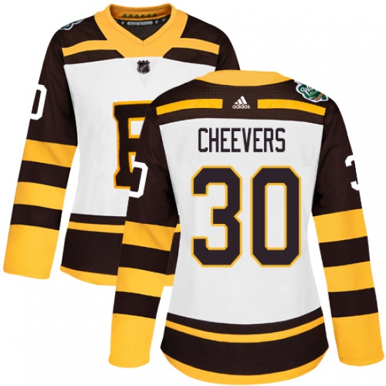 Women's Adidas Boston Bruins 30 Gerry Cheevers Authentic White 2019 Winter Classic NHL Jersey