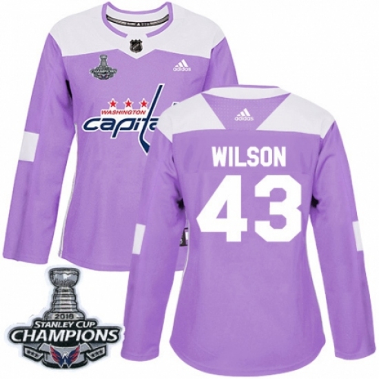 Women's Adidas Washington Capitals 43 Tom Wilson Authentic Purple Fights Cancer Practice 2018 Stanley Cup Final Champions NHL Jersey