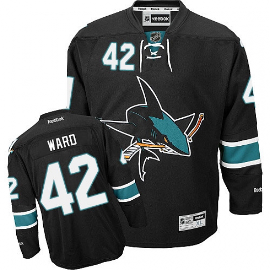 Men's Reebok San Jose Sharks 42 Joel Ward Premier Black Third NHL Jersey