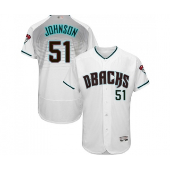 Men's Arizona Diamondbacks 51 Randy Johnson White Teal Alternate Authentic Collection Flex Base Baseball Jersey