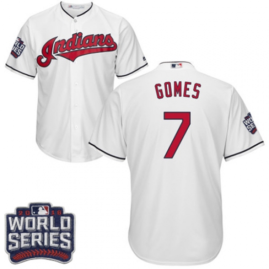 Men's Majestic Cleveland Indians 7 Yan Gomes White 2016 World Series Bound Flexbase Authentic Collection MLB Jersey