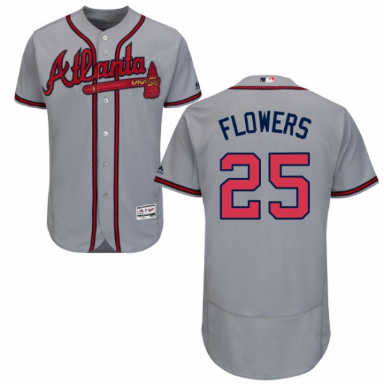 Men's Majestic Atlanta Braves 25 Tyler Flowers Grey Road Flex Base Authentic Collection MLB Jersey