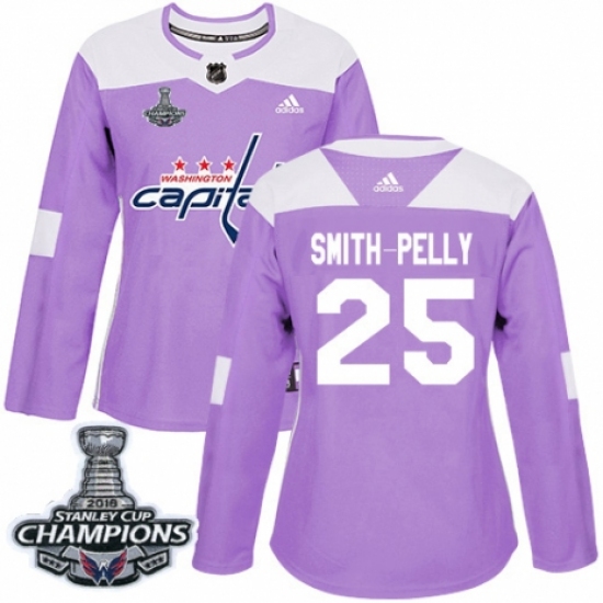 Women's Adidas Washington Capitals 25 Devante Smith-Pelly Authentic Purple Fights Cancer Practice 2018 Stanley Cup Final Champions NHL Jersey