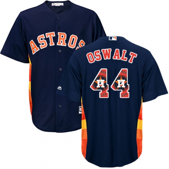 Men's Majestic Houston Astros 44 Roy Oswalt Authentic Navy Blue Team Logo Fashion Cool Base MLB Jersey