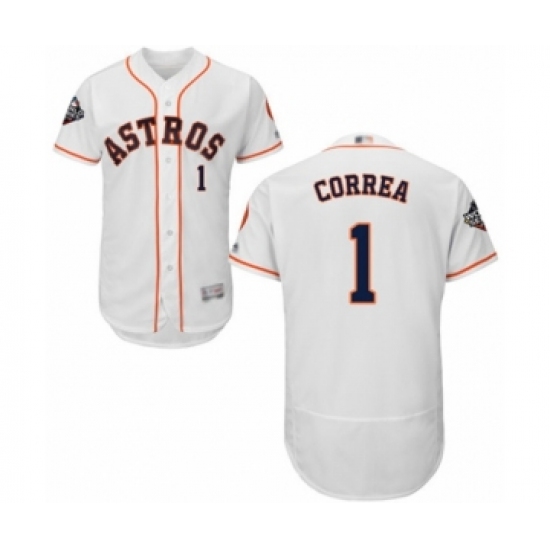 Men's Houston Astros 1 Carlos Correa White Home Flex Base Authentic Collection 2019 World Series Bound Baseball Jersey