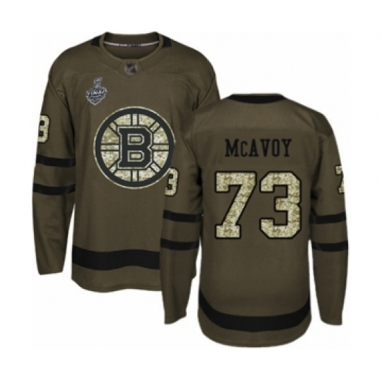 Men's Boston Bruins 73 Charlie McAvoy Authentic Green Salute to Service 2019 Stanley Cup Final Bound Hockey Jersey