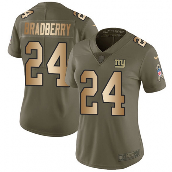 Women's New York Giants 24 James Bradberry Olive Gold Stitched Limited 2017 Salute To Service Jersey