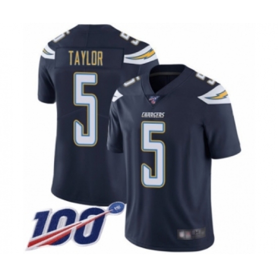 Men's Los Angeles Chargers 5 Tyrod Taylor Navy Blue Team Color Vapor Untouchable Limited Player 100th Season Football Jersey