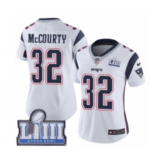 Women's Nike New England Patriots 32 Devin McCourty White Vapor Untouchable Limited Player Super Bowl LIII Bound NFL Jersey