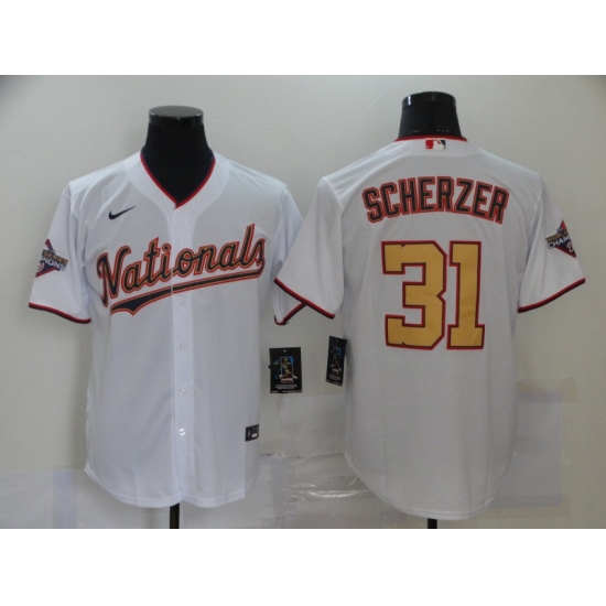 Men's Nike Washington Nationals 31 Max Scherzer White Gold Home Stitched Baseball Jersey