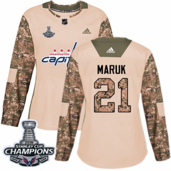 Women's Adidas Washington Capitals 21 Dennis Maruk Authentic Camo Veterans Day Practice 2018 Stanley Cup Final Champions NHL Jersey