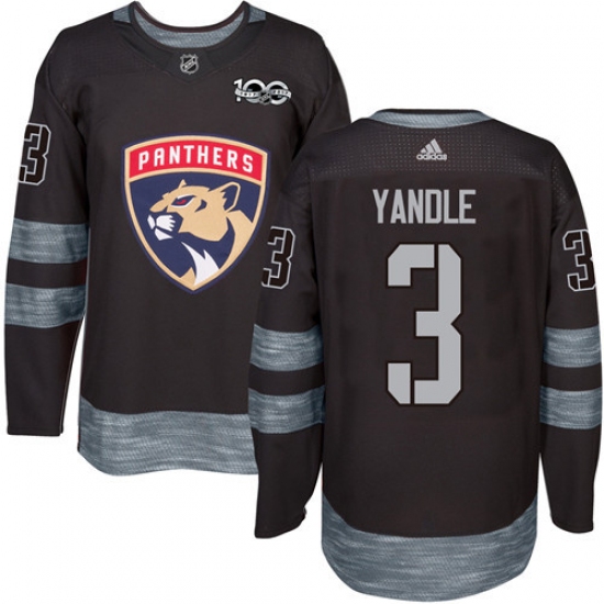 Men's Adidas Florida Panthers 3 Keith Yandle Authentic Black 1917-2017 100th Anniversary NHL Jersey