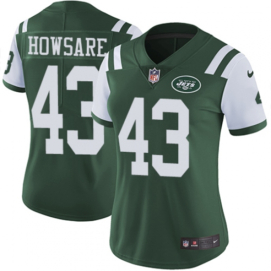 Women's Nike New York Jets 43 Julian Howsare Green Team Color Vapor Untouchable Limited Player NFL Jersey