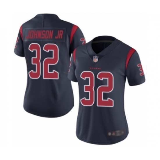 Women's Houston Texans 32 Lonnie Johnson Limited Navy Blue Rush Vapor Untouchable Football Jersey