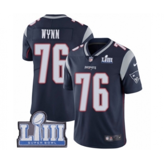 Youth Nike New England Patriots 76 Isaiah Wynn Navy Blue Team Color Vapor Untouchable Limited Player Super Bowl LIII Bound NFL Jersey