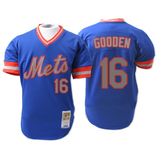 Men's Mitchell and Ness New York Mets 16 Dwight Gooden Authentic Blue 1983 Throwback MLB Jersey