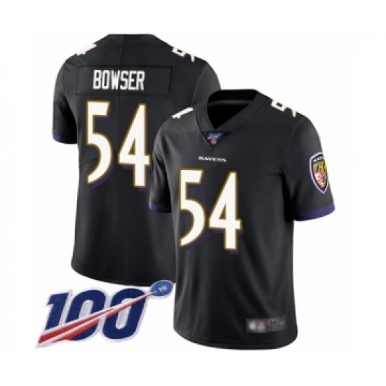 Men's Baltimore Ravens 54 Tyus Bowser Black Alternate Vapor Untouchable Limited Player 100th Season Football Jersey