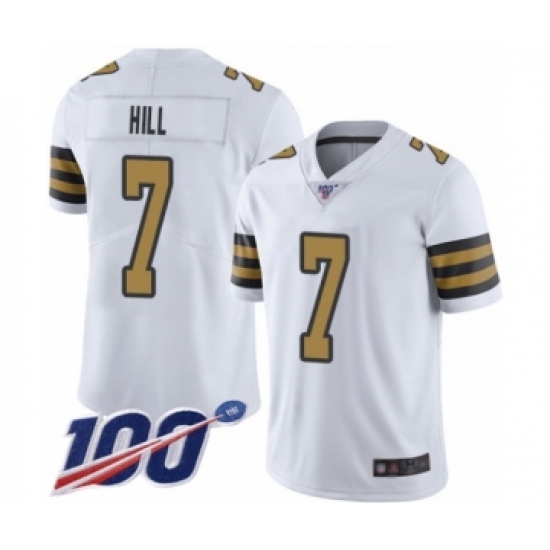 Men's New Orleans Saints 7 Taysom Hill Limited White Rush Vapor Untouchable 100th Season Football Jersey