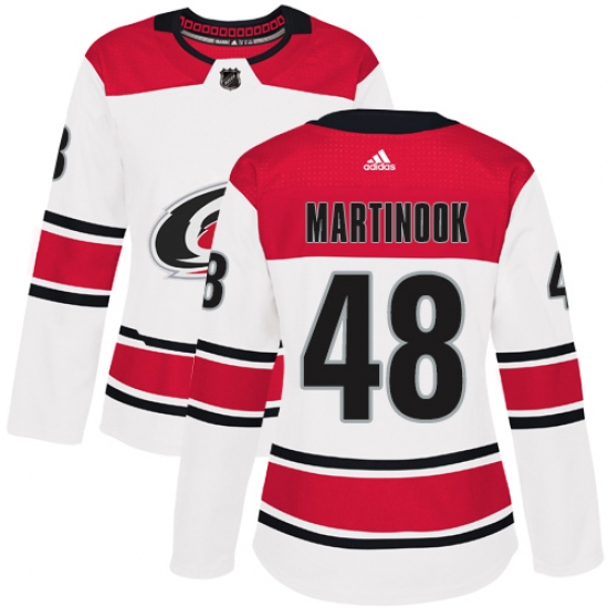 Women's Adidas Carolina Hurricanes 48 Jordan Martinook Authentic White Away NHL Jersey