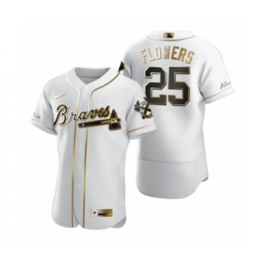 Men's Atlanta Braves 25 Tyler Flowers Nike White Authentic Golden Edition Jersey