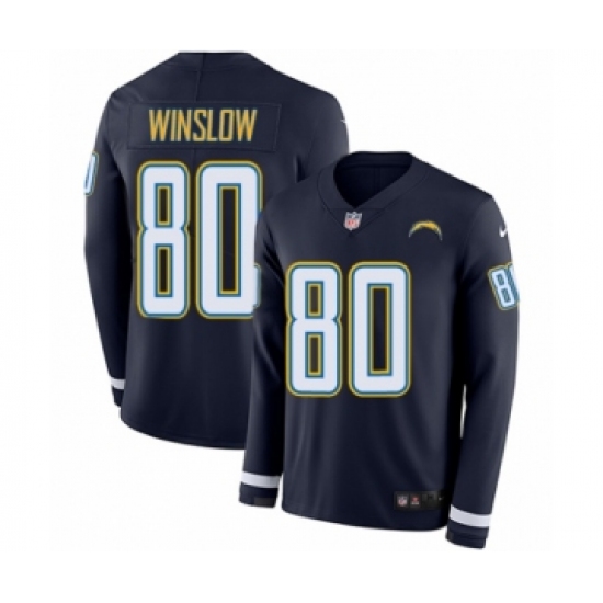 Youth Nike Los Angeles Chargers 80 Kellen Winslow Limited Navy Blue Therma Long Sleeve NFL Jersey