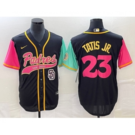 Men's San Diego Padres 23 Fernando Tatis Jr Black NEW 2023 City Connect Cool Base Stitched Jersey 1